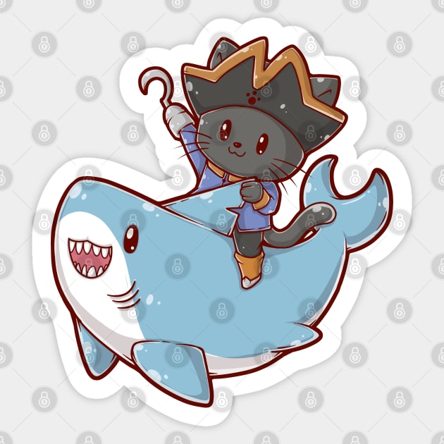 Cute Pirate Cat Rides Shark Sticker by pako-valor